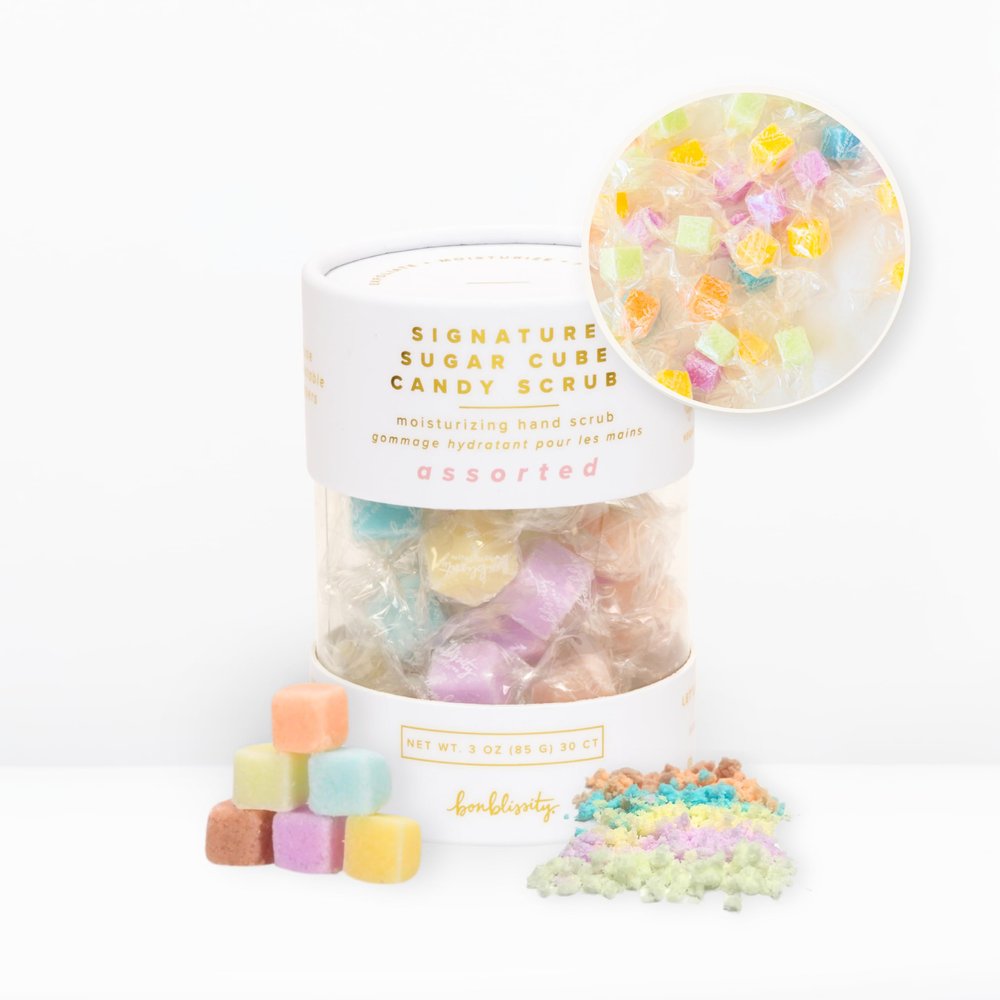 Bonblissity Sugar Cubes Candy Scrub, 30 pcs - Sugar Body Scrub Gift Set with Assorted Scents, Gentle Hand, Feet, and Body Exfoliator Turns into Lotions, Spa Small Gifts for Women and Men, Travel Size