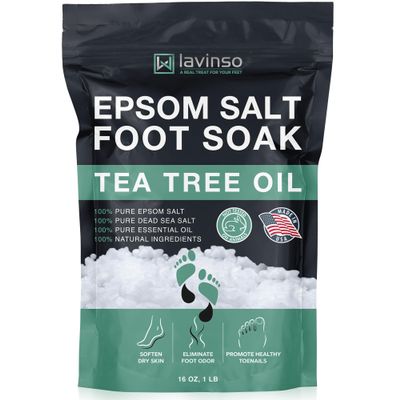 Tea Tree Oil Foot Soak with Epsom Salt - Made in USA - for Toenail Health, Athletes Foot, Stubborn Foot Odor, Softens Calluses & Soothes Sore Tired Feet - 1 LB