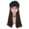Womens Newsboy Cap with Hair Curly Wavy Straight Hairpiece Plaid-Tweed Hat with Wig light brown view 3
