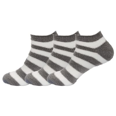 BambooMN Women's Super Soft Aloe Infused Fuzzy Nylon Spa Socks - Size 4-8 - Grey Stripes - 3 Pairs