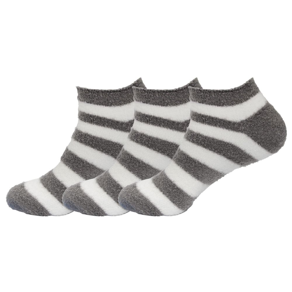 BambooMN Women's Super Soft Aloe Infused Fuzzy Nylon Spa Socks - Size 4-8 - Grey Stripes - 3 Pairs