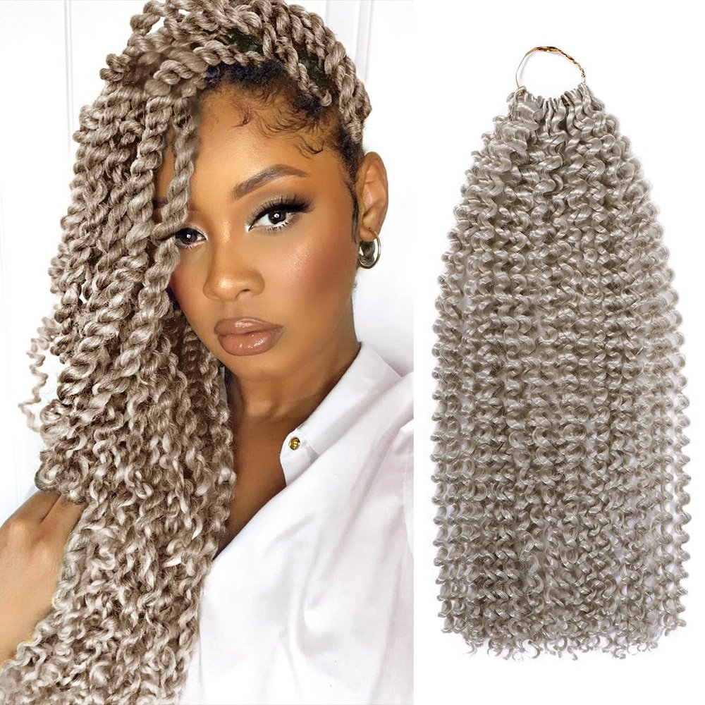 AU-THEN-TIC Water Wave Crochet Braids Hair, 22 Inch, 6 Packs, Synthetic Extensions for Passion Twists, Butterfly Locs, and Bohemian Styles, (Grey)