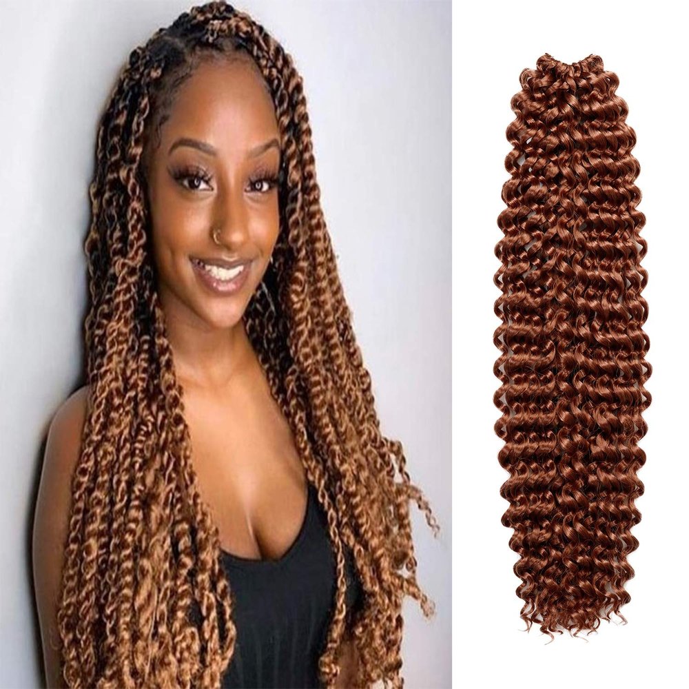 AU-THEN-TIC Water Wave Crochet Braids Hair, 22 Inch, 6 Packs, Synthetic Extensions for Passion Twists, Butterfly Locs, and Bohemian Styles, (30, Light Auburn)