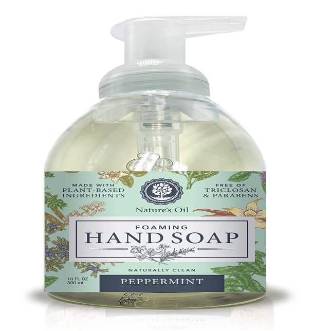 Nature's Oil Foaming Hand Soap, Peppermint, 10 Fluid Ounces (Single Unit)