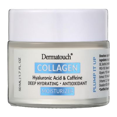 DERMATOUCH Collagen Moisturizer With Hyaluronic Acid, Vitamin C, A, & E, Caffeine, and Apricot, Daily Hydrating Cream With Vitamins and Antioxidants, Gluten Free, Non GMO, Made in USA, 1.7 Fl Oz