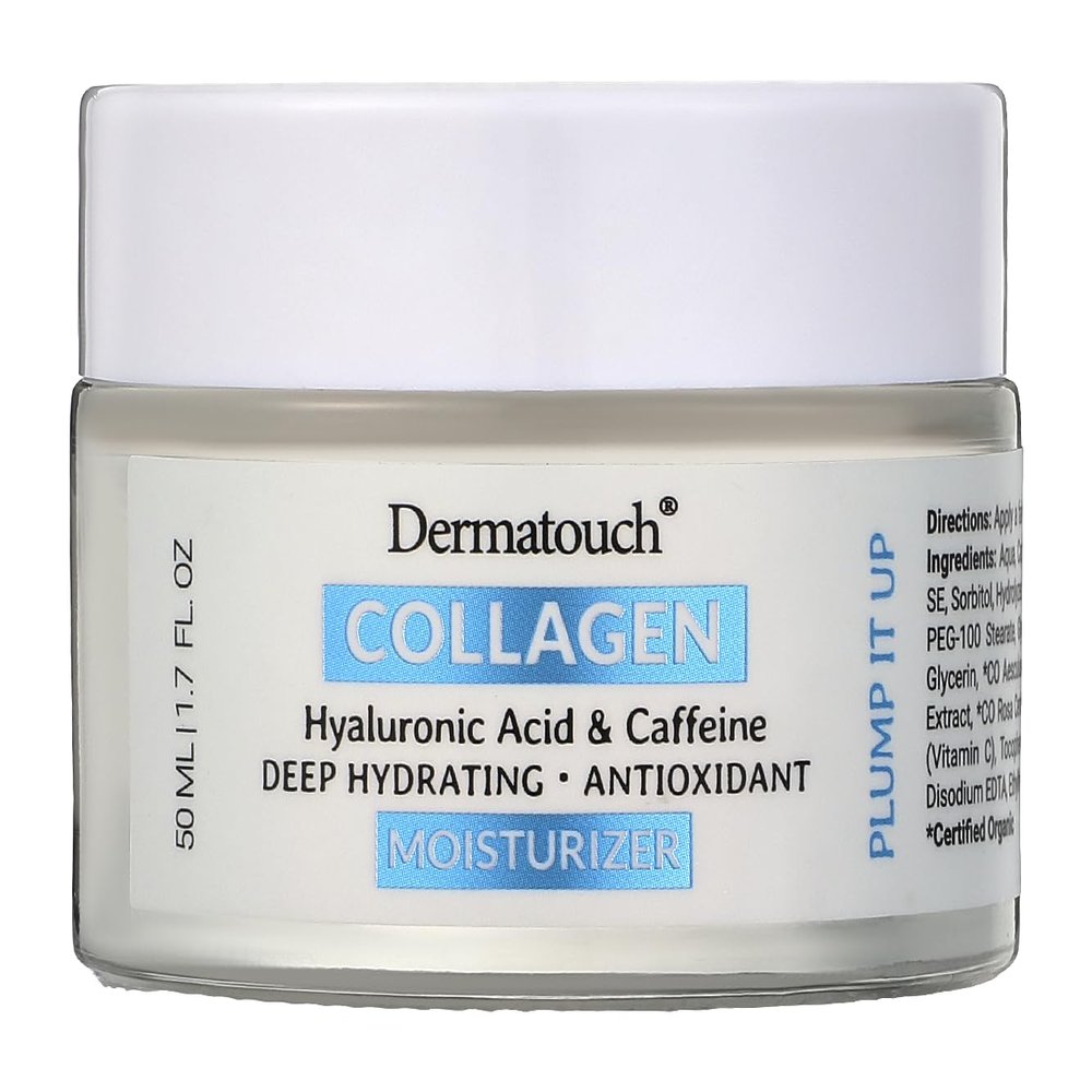 DERMATOUCH Collagen Moisturizer With Hyaluronic Acid, Vitamin C, A, & E, Caffeine, and Apricot, Daily Hydrating Cream With Vitamins and Antioxidants, Gluten Free, Non GMO, Made in USA, 1.7 Fl Oz
