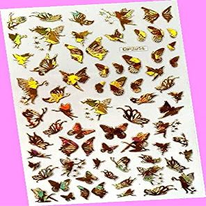 Laser Gold & Neon Queen Rose Heart Cross Crown Stars Carriage 3D Nail Sticker Dp2014 Laser Rose Gold for Nails Design Decals Supplies Manicure Tips Sticker Colorful for Nail Decorations