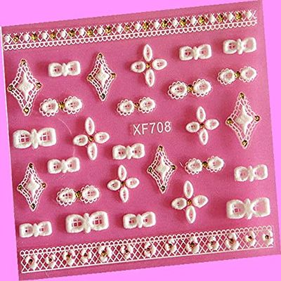 Heart Rose Daisy Flower Rhinestone Lace Stripe 3D Nail Art Stickers Xf 708 for Nails Design Nail Art Stickers Decals Supplies Manicure Tips Sticker Colorful for Nail Decorations