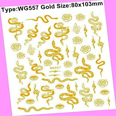 Black & White Snake Rose Heart Love Arrow Moon Stars 3D Nail Sticker Wg557 Gold for Nails Design Nail Art Stickers Decals Supplies Manicure Tips Sticker Colorful for Nail Decorations