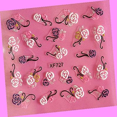 Heart Rose Love Stars Valentine's Day Rhinestone 3D Art Nail Sticker 727 for Nails Design Nail Art Stickers Decals Supplies Manicure Tips Sticker Colorful for Nail Decorations