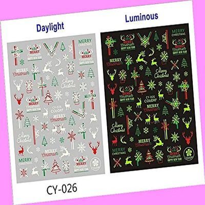 Colored Luminous Snowflake Snowman Santa's Sleigh Tree 3D Nail Sticker Cy-026 for Nails Design Nail Art Stickers Decals Supplies Manicure Tips Sticker Colorful for Nail Decorations