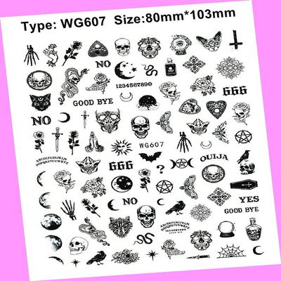 Black & White Snake Rose Heart Love Arrow Moon Stars 3D Nail Sticker Wg607 for Nails Design Nail Art Stickers Decals Supplies Manicure Tips Sticker Colorful for Nail Decorations