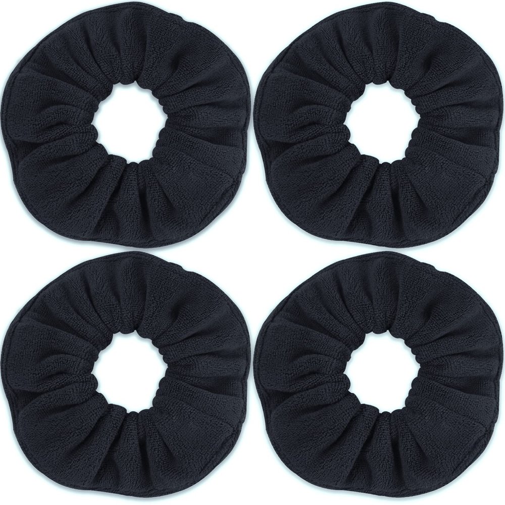 IVARYSS Super Towel Scrunchies for Drying Hair, Absorbent and Soft Microfiber for Frizz Free, Large Thick Ponytail Holder Wet Hair Accessories for Women and Girls, 4 PCS (Black)
