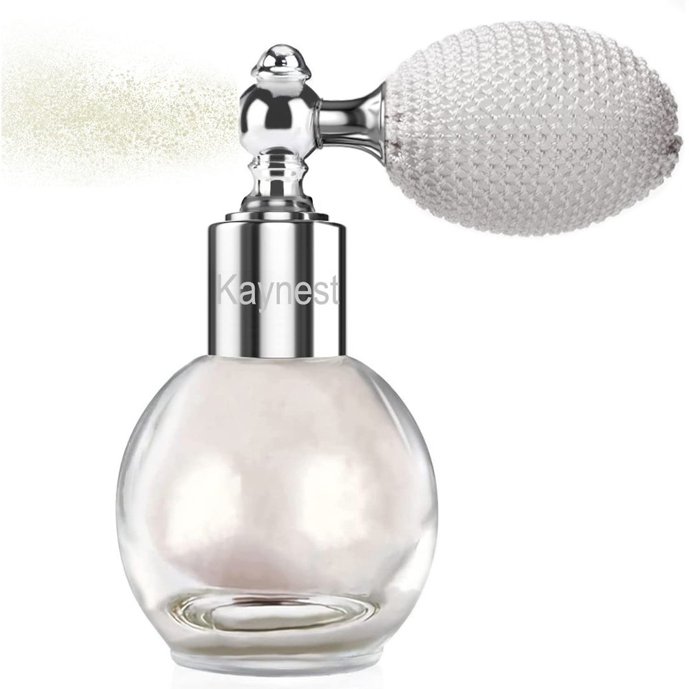 Pearl White Highlighter Spray, Loose Shimmer Powder High Gloss Makeup Mist for Body, Face, Hair, Long Lasting Glitter Hairspray for Festive Party, Stage Shows, Nightclubs, Bar