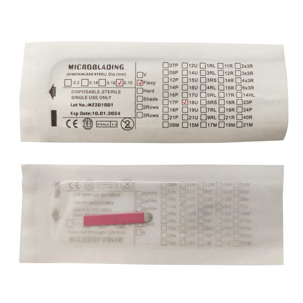 NANO 0.15MM MICROBLADING NEEDLES 18U-SHAPE MICROBLADE With LOT NO. EXP Date 50PCS