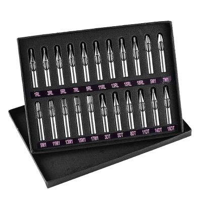 22pcs Tattoo Stainless Steel Tip Set Kit Round/Flat/Diamond RT FT DT Mix Tube