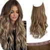 SARLA Invisible Wire Hair Extensions with 3 Clips Long Synthetic Wavy Curly Hairpiece Adjustable Transparent Headband for Women 22 Inch Ash Medium Brown/Ash Blonde Highlights view 1