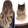 SARLA Ombre Invisible Wire Hair Extensions with 3 Clips Long Synthetic Wavy Curly Hairpiece Adjustable Transparent Headband for Women 22 Inch Brown to Ash Blonde view 1