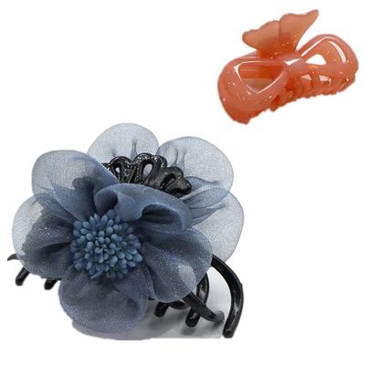 2Pack Plastic Silk Flowers Hair Claw with Rose Flower Shape Hair Claw Jaw Clips For Women Hair Clamps Hair Clips Ponytail Headwear (color2)