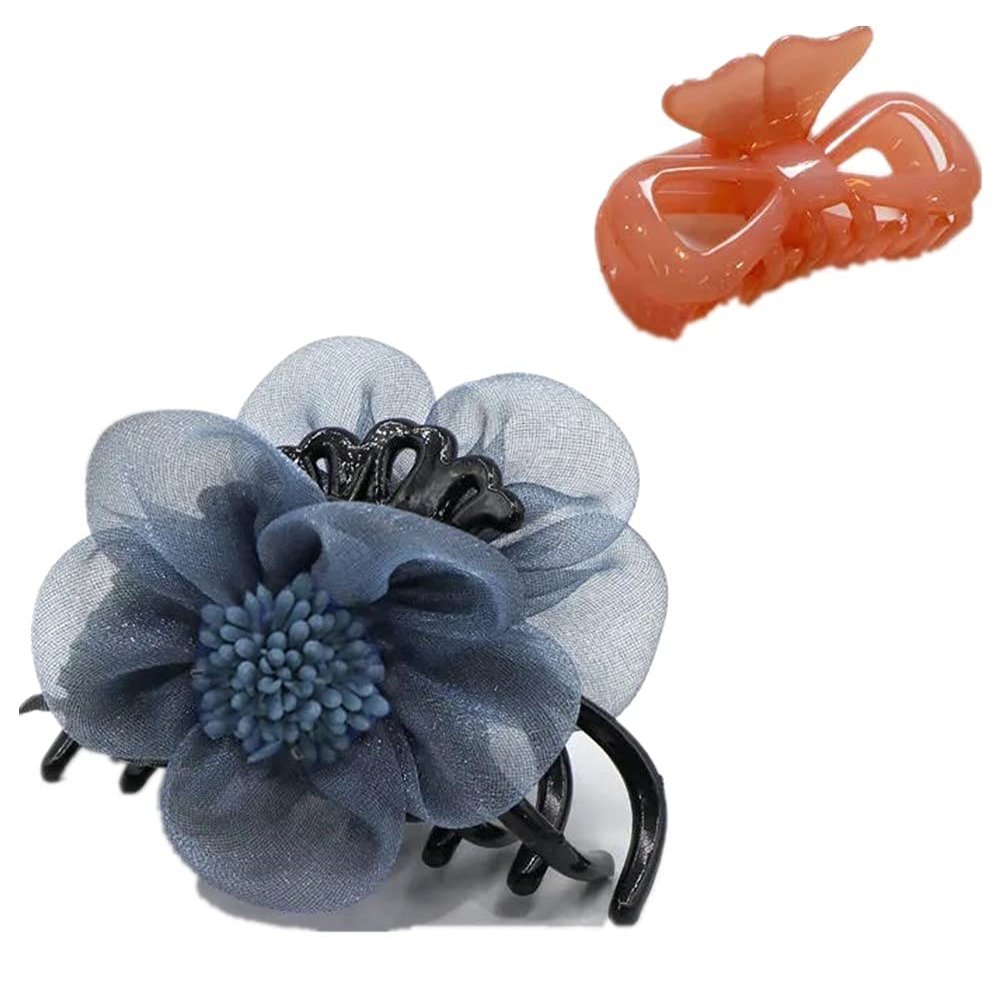 2Pack Plastic Silk Flowers Hair Claw with Rose Flower Shape Hair Claw Jaw Clips For Women Hair Clamps Hair Clips Ponytail Headwear (color2)