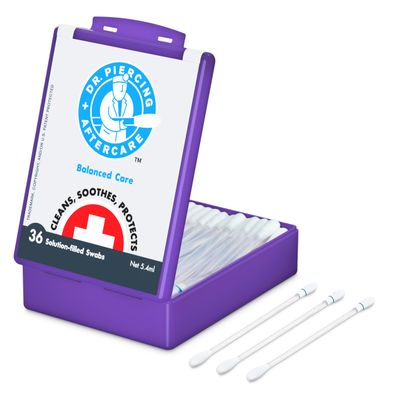 Dr. Piercing Aftercare Swabs - Saline Solution for Piercings - Earring Nose Belly Ear Piercing Cleaner - Saline Wash, Ear Hole Cleaner Piercing Aftercare Formula - 36 Swabs