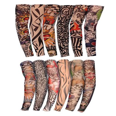 Kirozanny 12pcs Art Fake Temporary Tattoo Sun Protection Compression Arm Sleeves Temporary Tattoo Arm Sleeves(random color)