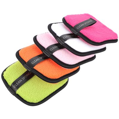 5pcs Makeup Removing Powder Puff Wash Cloth Pads Make up Sponges Reusable Round Makeup Sponge Facial Cleansing Sponge Face Wipes Fiber Sponge Cleansing Cotton Washable