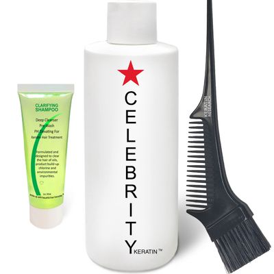 CELEBRITY KERATIN Hair Treatment Conditioning Straightening Keratin Proteins Amino Acids Argan Castor Oils Repair Damaged Color Treated Curly Straight Coarse Thin Hair (KIT II)