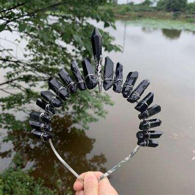 Raw Crystal Quartz Transparent Hollow Moon Crown Tiara Headband for Women Witch Craft Bridal Party Hair Accessories
