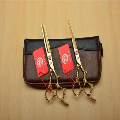 Hair Cutting Scissors, 2Pcs 6'' 17.5cm Golden 440C Professional Human Hair Scissors Hairdressing Shears Cutting + Thinning Shears Dragon Carving Z9005 BY KKZY (Color : 2Pcs Add Case)