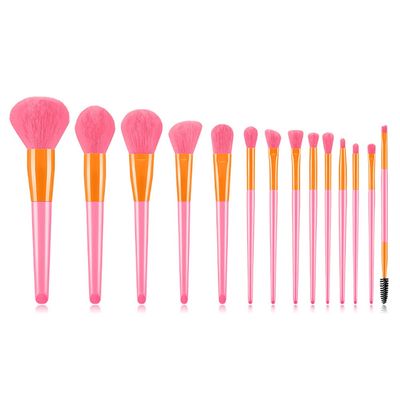 MIPPER 14 Pcs Candy Color Makeup Brushes Set Pro Eye Shadow Eyelash Concealer Powder Foundation Blending Cosmetic Brush Kit (pink+orange)