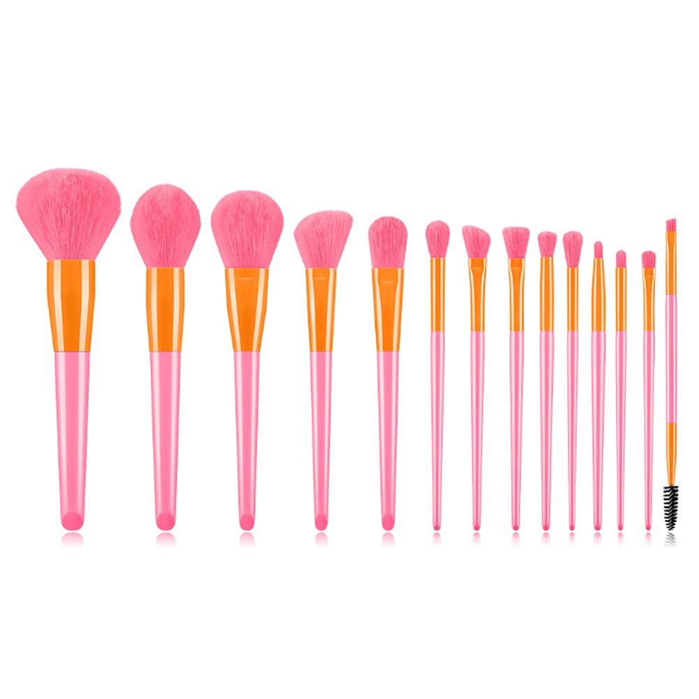 MIPPER 14 Pcs Candy Color Makeup Brushes Set Pro Eye Shadow Eyelash Concealer Powder Foundation Blending Cosmetic Brush Kit (pink+orange)