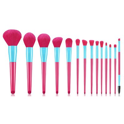 MIPPER 14 Pcs Candy Color Makeup Brushes Set Pro Eye Shadow Eyelash Concealer Powder Foundation Blending Cosmetic Brush Kit (rose red+blue)