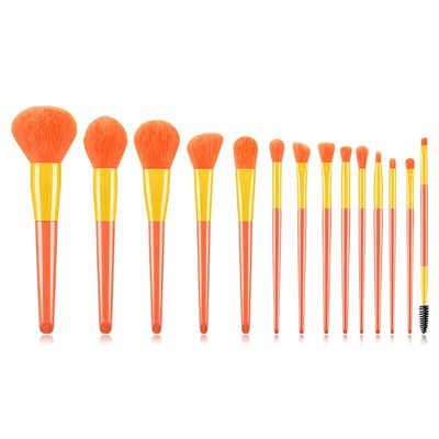 MIPPER 14 Pcs Candy Color Makeup Brushes Set Pro Eye Shadow Eyelash Concealer Powder Foundation Blending Cosmetic Brush Kit (orange+gold yellow)