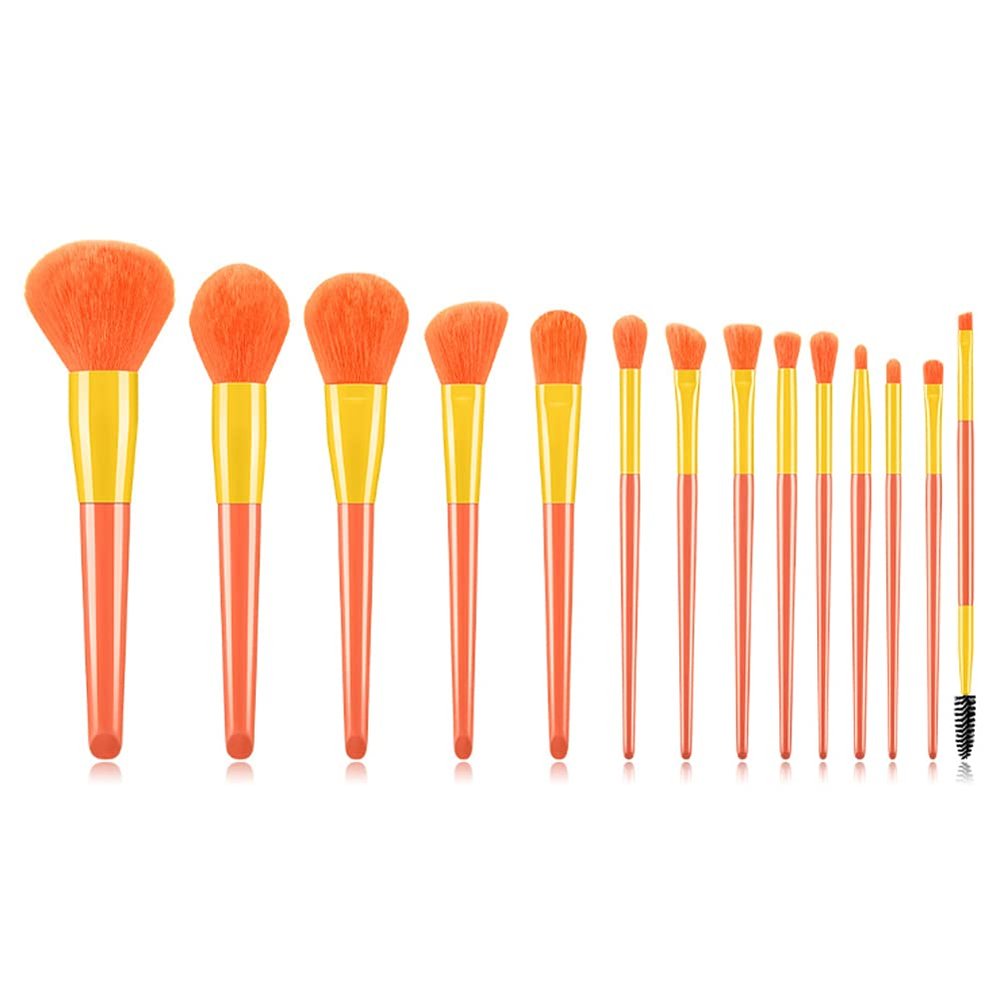MIPPER 14 Pcs Candy Color Makeup Brushes Set Pro Eye Shadow Eyelash Concealer Powder Foundation Blending Cosmetic Brush Kit (orange+gold yellow)