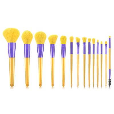 MIPPER 14 Pcs Candy Color Makeup Brushes Set Pro Eye Shadow Eyelash Concealer Powder Foundation Blending Cosmetic Brush Kit (yellow+purple)