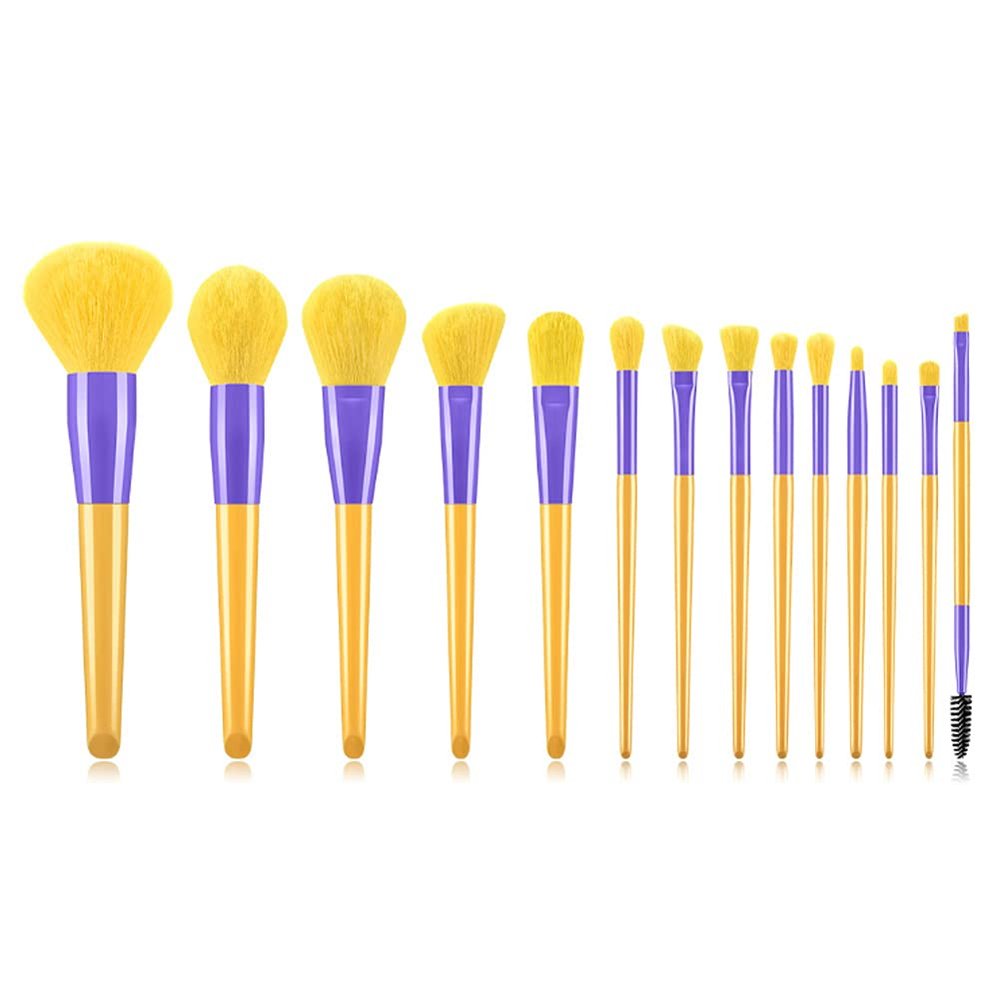 MIPPER 14 Pcs Candy Color Makeup Brushes Set Pro Eye Shadow Eyelash Concealer Powder Foundation Blending Cosmetic Brush Kit (yellow+purple)