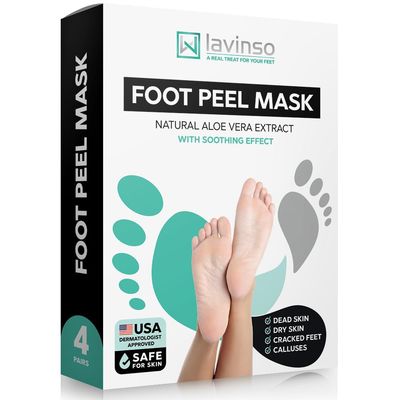 Lavinso Foot Peel Mask for Dry Cracked Feet 4 Pack Peeling Mask Removes Dead Skin and Calluses - Exfoliating for Soft Baby Feet, Original Scent