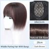 100% Human Hair One Piece Clip in Topper 10x10cm Silk Straight Middle Part Hairpiece With Bangs (20cm Dark Brown) view 2