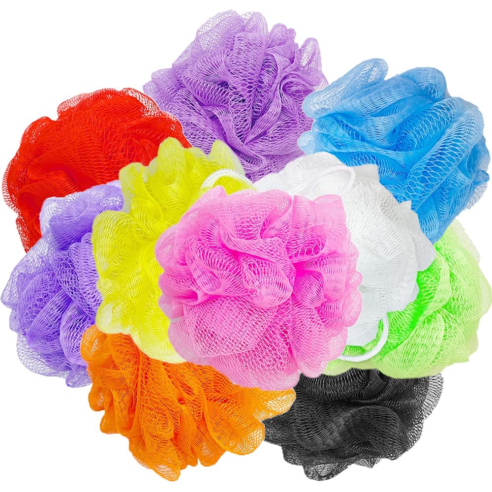 10 Pcs Bath Loofah Shower,Small Mesh Sponge Pouf Colorful Exfoliating Scrubber for Kids Women Men Body Wash,Random Color