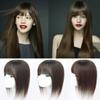 100% Human Hair One Piece Clip in Topper 10x10cm Silk Straight Middle Part Hairpiece With Bangs (20cm Light Brown) view 1
