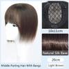 100% Human Hair One Piece Clip in Topper 10x10cm Silk Straight Middle Part Hairpiece With Bangs (20cm Light Brown) view 2