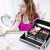 Large Black Faux Crocodile Aluminium Vanity Makeup Cosmetic Box Case for Nail Hair Salon Jewelry with 4 Long Tray/Clasp Lock with view 3