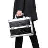 Large Black Faux Crocodile Aluminium Vanity Makeup Cosmetic Box Case for Nail Hair Salon Jewelry with 4 Long Tray/Clasp Lock with view 4