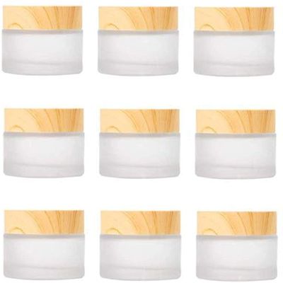 10ML Mini Frosted Glass Cosmetic Cream Jar Bottle, Textured Upscale Refillable Empty Jars Round Wood Grain Lid Cosmetic Container for Lotion Face Cosmetic Eye Cream Lip Balm9PCS