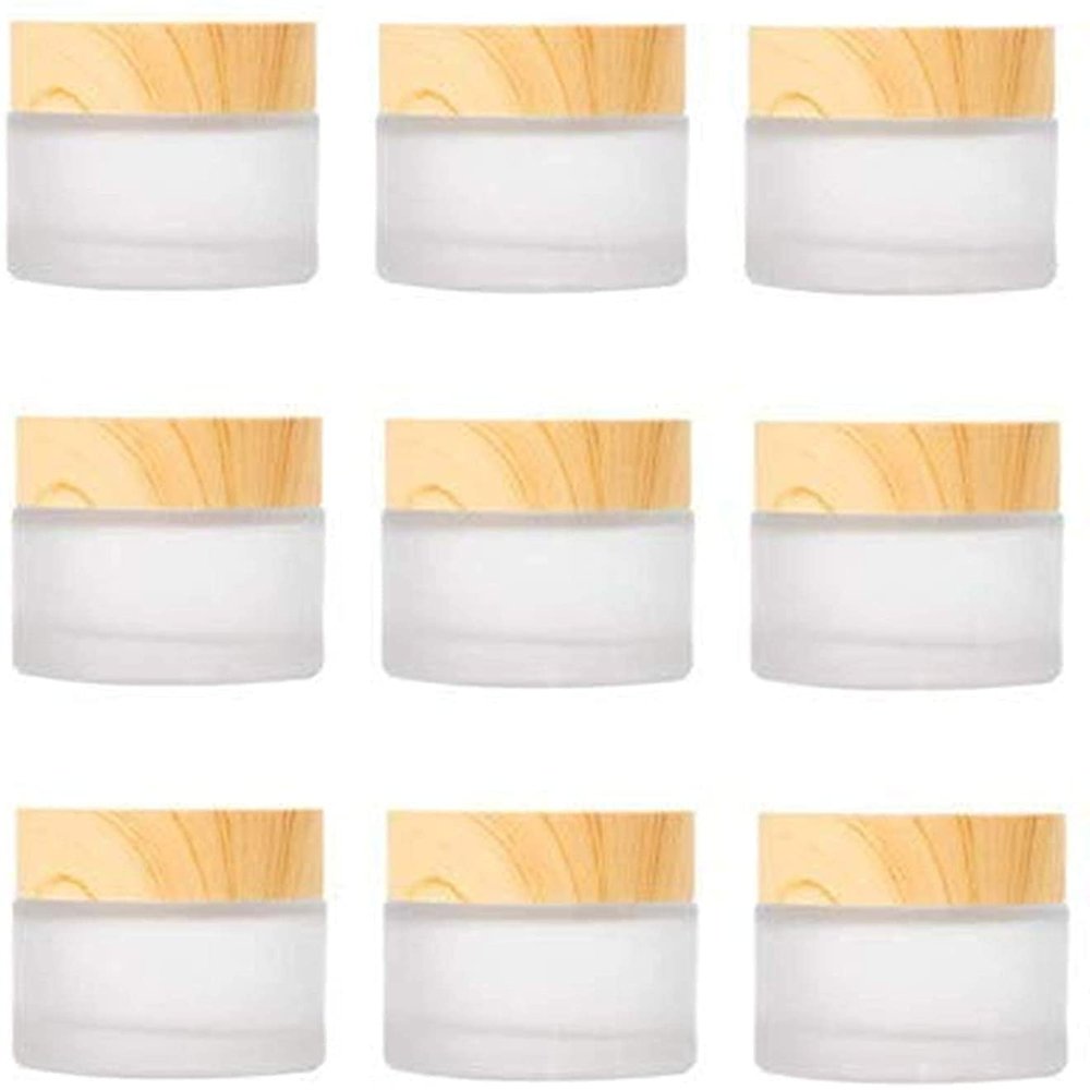 10ML Mini Frosted Glass Cosmetic Cream Jar Bottle, Textured Upscale Refillable Empty Jars Round Wood Grain Lid Cosmetic Container for Lotion Face Cosmetic Eye Cream Lip Balm9PCS