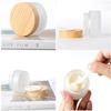 10ML Mini Frosted Glass Cosmetic Cream Jar Bottle, Textured Upscale Refillable Empty Jars Round Wood Grain Lid Cosmetic Container for Lotion Face Cosmetic Eye Cream Lip Balm9PCS view 3