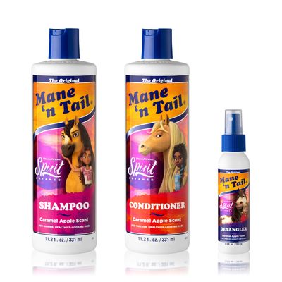 Mane 'n Tail Spirit Untamed Shampoo, Conditioner & Detangler Set Caramel Apple Scented, Gentle Coconut Oil Formula for Kids, Soft, Silky Hair (Shampoo & Conditioner 11.02 oz Each, Detangler 3.4 oz)