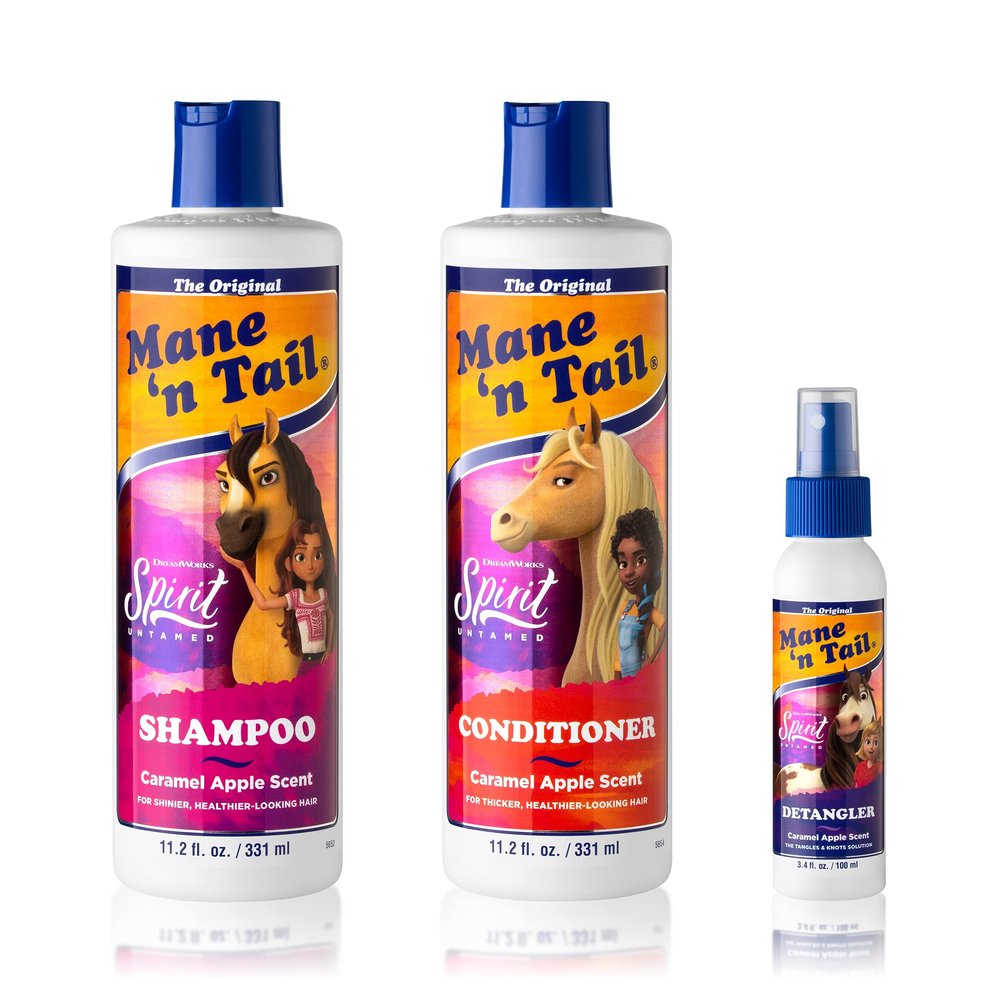 Mane 'n Tail Spirit Untamed Shampoo, Conditioner & Detangler Set Caramel Apple Scented, Gentle Coconut Oil Formula for Kids, Soft, Silky Hair (Shampoo & Conditioner 11.02 oz Each, Detangler 3.4 oz)