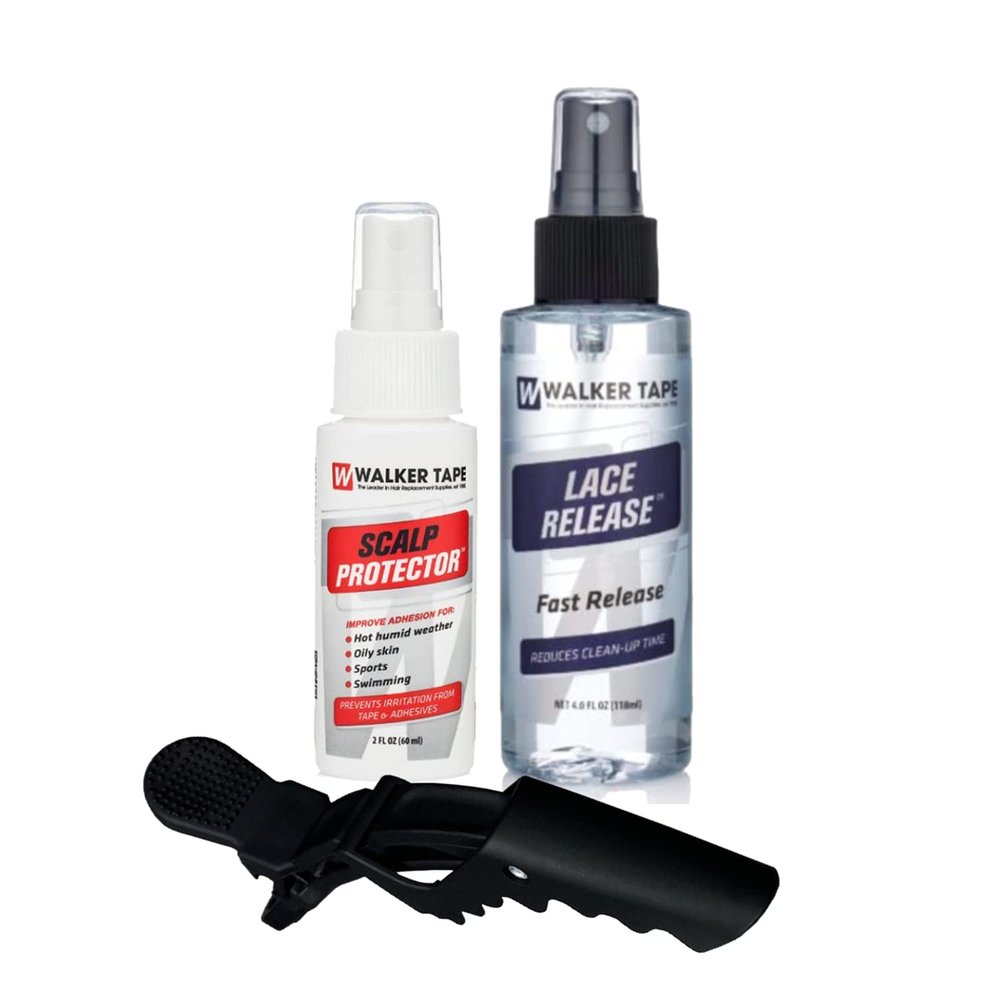 2oz Scalp Protector Spray with 4oz Spray Lace Release and Hair Sectioning Clip Bundle Pack | Safe & Gentle on Skin | Front Bonding Weave Active Lace Melting Spray | Bold Super Hold Adhesive Remover